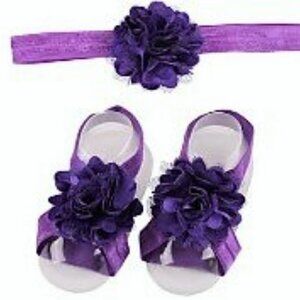PURPLE LACE BABY GIRL FOOT FLOWER AND HEADBAND